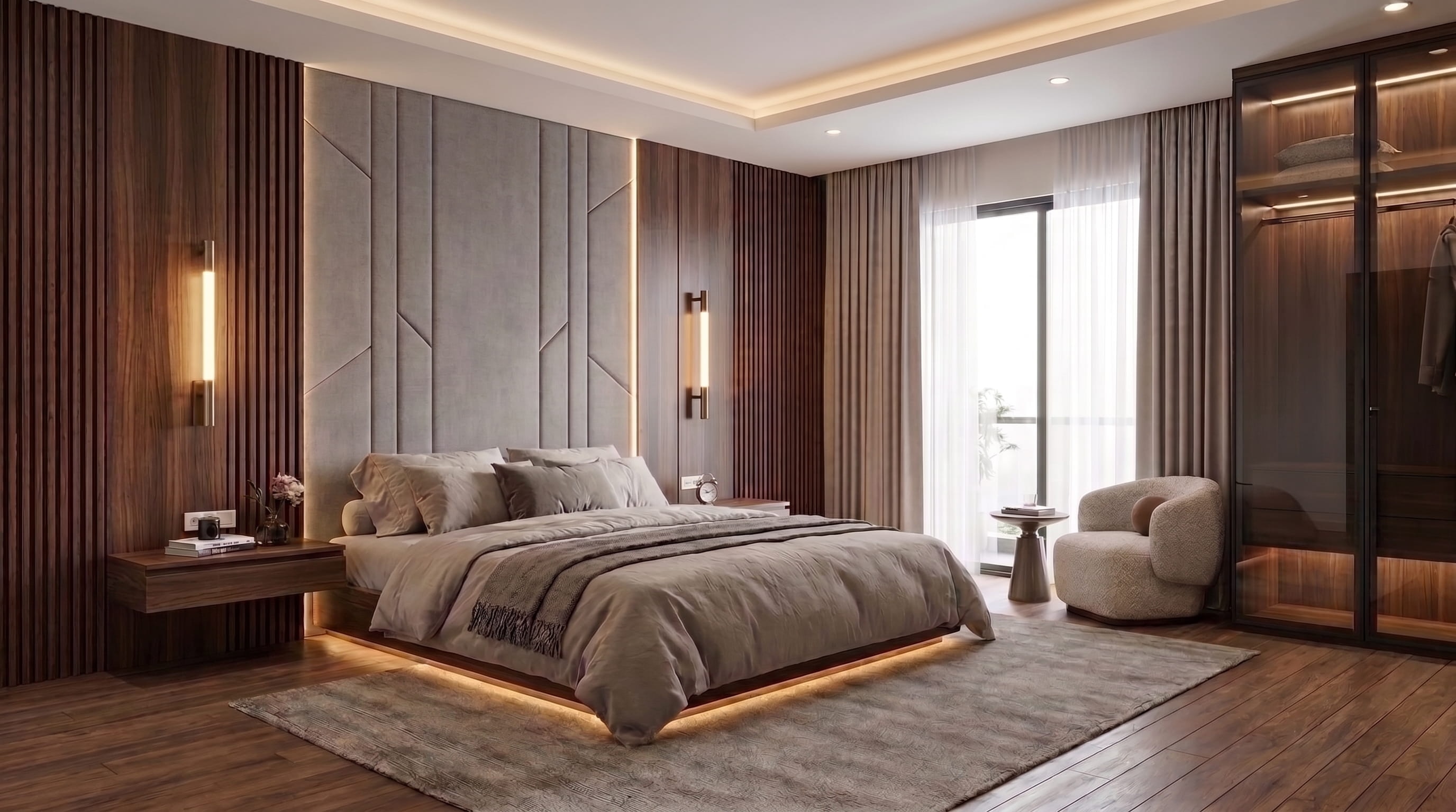 Warm Floating Bed & Acoustic Geometry – Floating Bed Suite karya Modern Interiors Surabaya