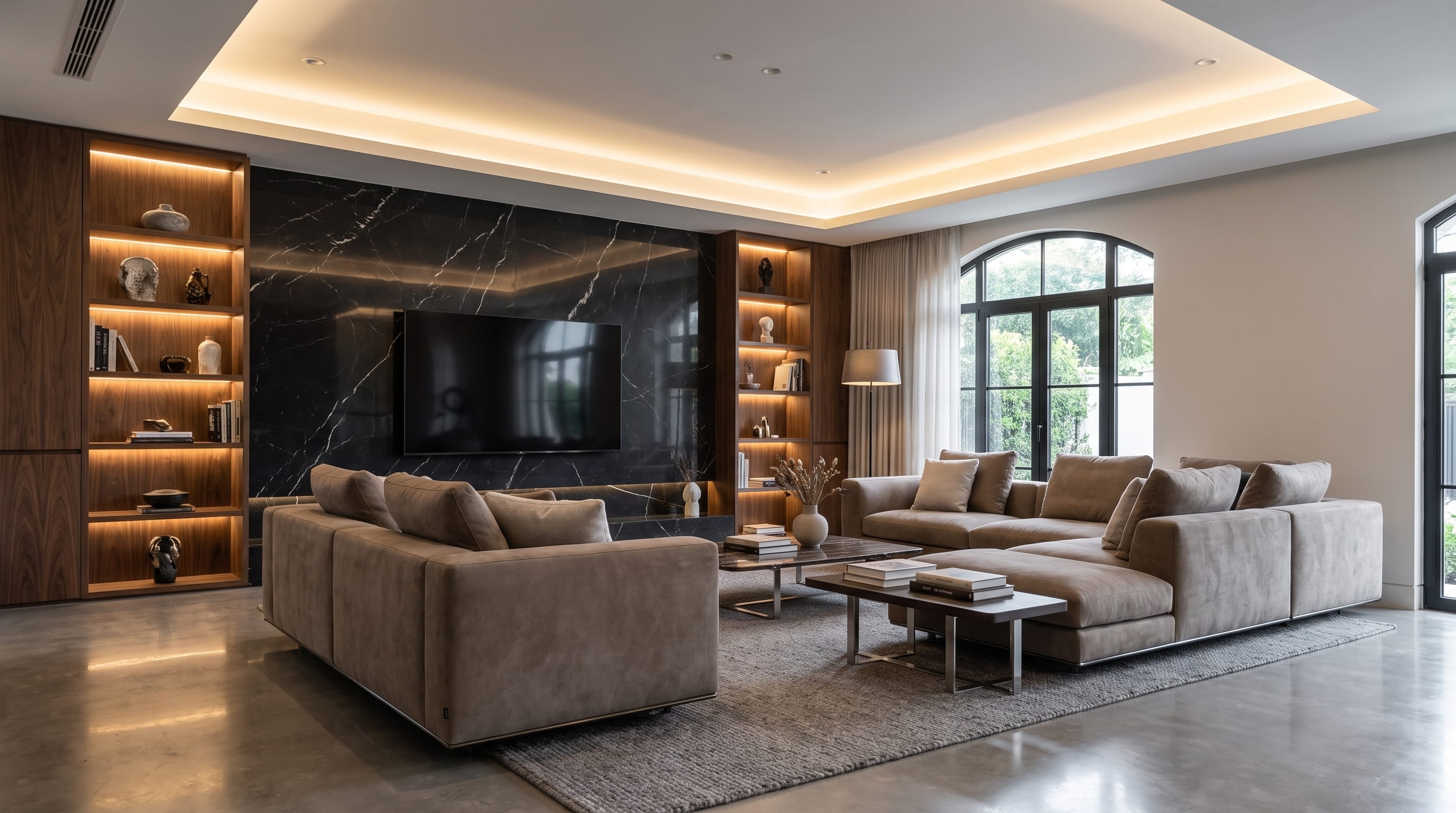 Contemporary Warm & Botanical - Open-Plan Living & Lounge | Custom Furniture & Desain Interior Modern Interiors Surabaya
